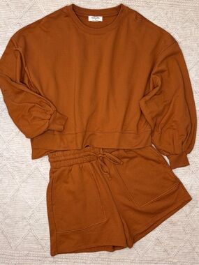 ZENANA Rust Brown Lounge Pajama Set - Cozy boxy oversized Two-Piece size S